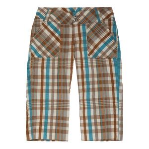 Patagonia Women's Netty Knicker Brown Blue Plaid Seersucker Capris Crop y2k 90's